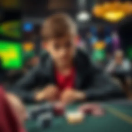 A young person focused on poker strategy, studying at a table with cards and chips, ready to learn and improve their skills.