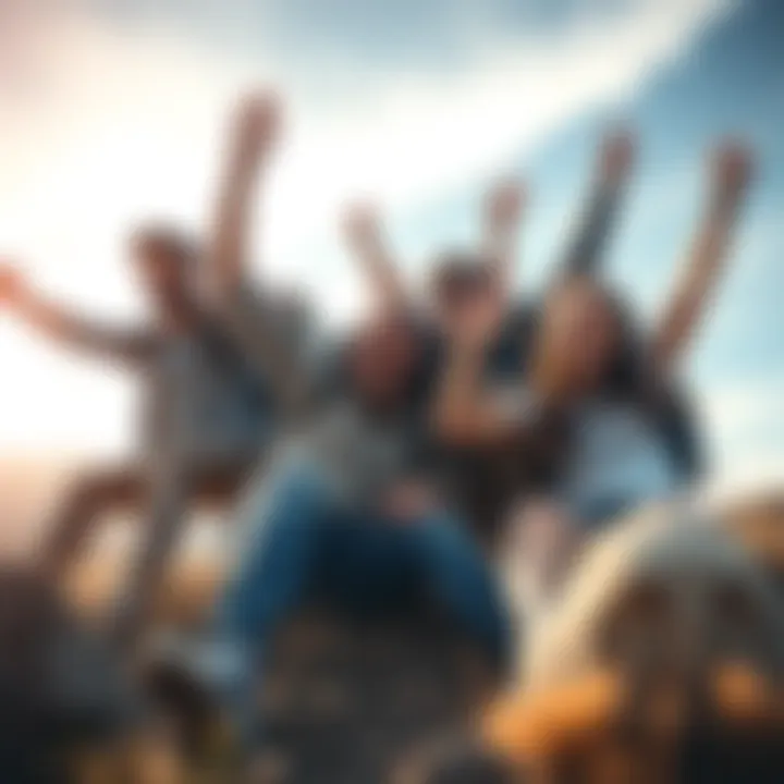 Youth Embracing Life Group of young people enjoying an outdoor adventure, taking risks and celebrating life, embodying the spirit of Yolo.