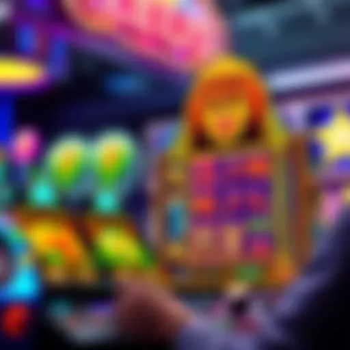 A vibrant display of a Zeus-themed slot machine with colorful symbols and a player placing small bets.